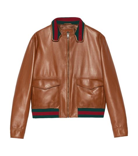 gucci long jacket leather|Gucci bomber jacket men's.